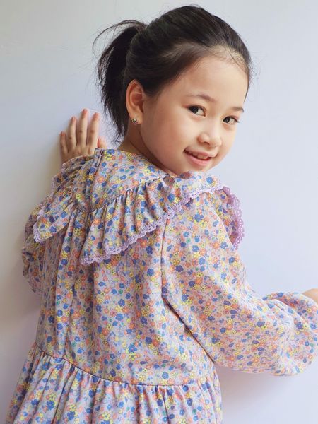 V00151 - Váy màu tím hoa nhí sắc màu bèo vai ngực