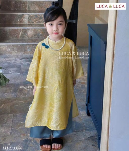 SP000011 - Set áo dài Luca & Luca áo vàng quần xanh cho bé gái size 2-12y