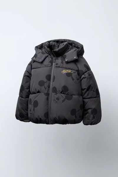 AK01 - Áo khoác phao màu ghi đen Mickey in tràn bé trai size 1-6y