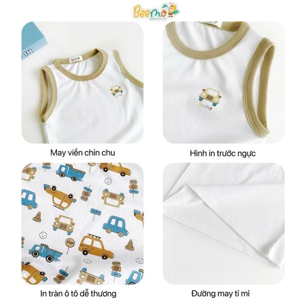 6002AHB - Combo 2 áo Beemo ba lỗ phối cổ, viền tay, in hình bé trai size 1-5y