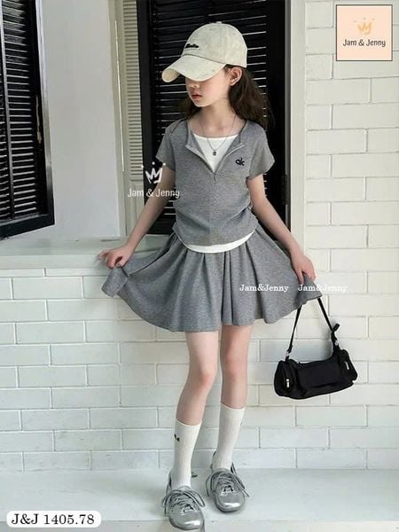 BJJTC.1405 - Set 3ct Jam & Jenny áo trắng + bộ ghi/vàng cho bé gái size 2-12y