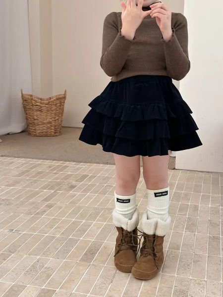 SH2512CV01 - Chân váy nhung xếp tầng thu đông cho bé gái, chất liệu nhung tăm cotton size 110-170, NSX Huzhou Zhili Kujun Clothing Co., Ltd