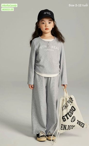M5633 - Bộ Miakids thun tăm 2 màu cho bé gái size 2-12y