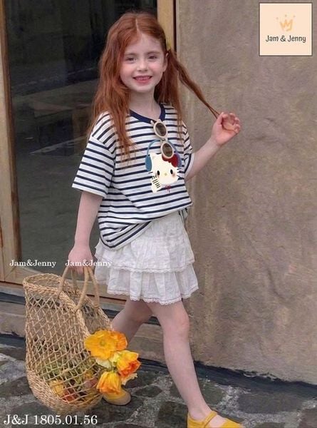 JJBCC.1805 - Bộ Jam & Jenny áo kitty kẻ + chân vay 2 màu size 2 - 12y