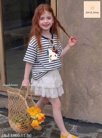 JJBCC.1805 - Bộ Jam & Jenny áo kitty kẻ + chân vay 2 màu size 2 - 12y