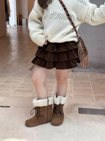 SH2512CV01 - Chân váy nhung xếp tầng thu đông cho bé gái, chất liệu nhung tăm cotton size 110-170, NSX Huzhou Zhili Kujun Clothing Co., Ltd