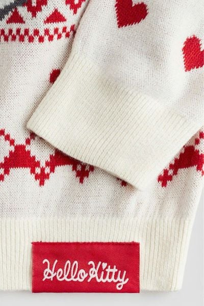 ABG12 - Áo len màu kem đỏ kitty bé gái size 8-14y