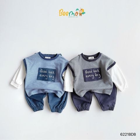 6221BDB - Bộ dài tay Beemo phối sọc 2 màu bé trai size 1-6y