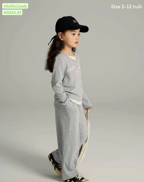 M5633 - Bộ Miakids thun tăm 2 màu cho bé gái size 2-12y