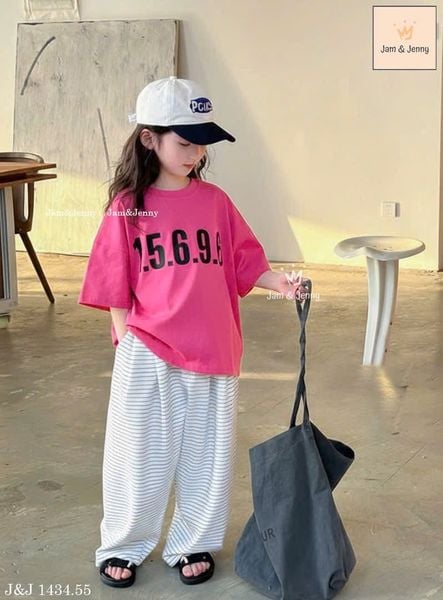 JJBCC.1434 - Bộ Jam & Jenny áo in số + quần kẻ dài size 6-12y