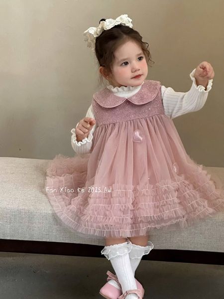 F25108 - Set 2ct QC Fanxiaoke áo len tăm + váy công chúa màu hồng size 80-120