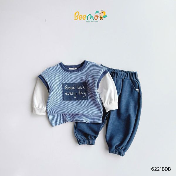 6221BDB - Bộ dài tay Beemo phối sọc 2 màu bé trai size 1-6y