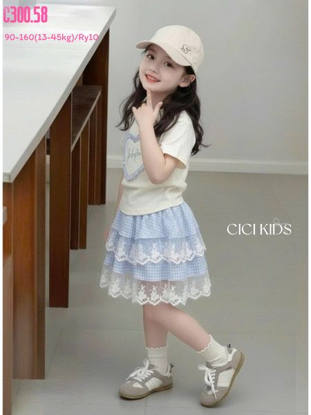 SH2603BBG01 - Set bộ áo cotton + chân váy tầng cho bé size 90-160