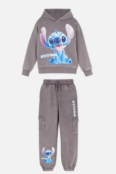 BBG23 - Bộ nỉ bông Disney dòng Đại màu ghi khói Stitch cho bé gái size 7 - 15y