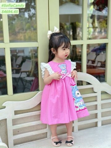 S4694 - Váy Sofia Candy Baby Three hồng phối cổ ren bé gái size 2-12y