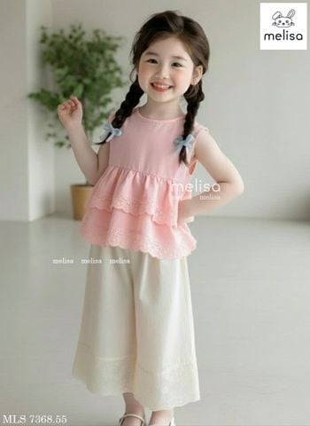 MLSBCC.7368 - Bộ Melisa áo hồng sát nách + quần ren kem bé gái size 2-12y