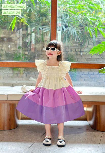 V00046 - Váy Mia Kids tiểu thư smock phối sắc màu BG size 1-10y