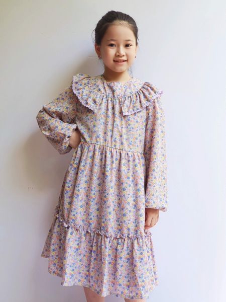 V00151 - Váy màu tím hoa nhí sắc màu bèo vai ngực