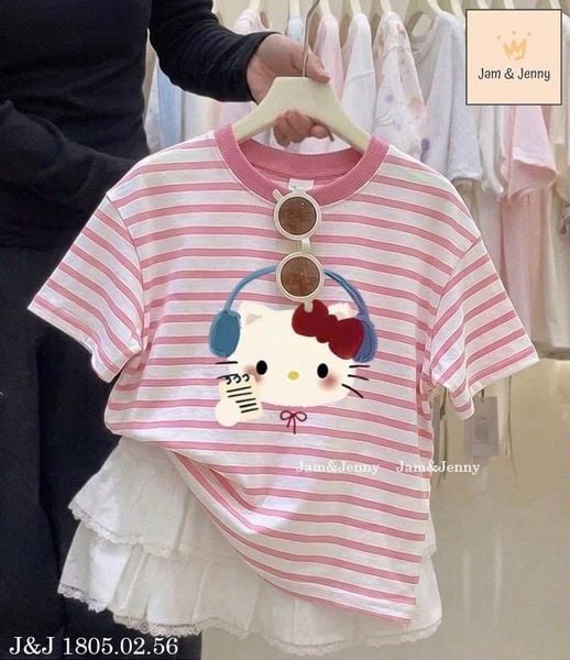 JJBCC.1805 - Bộ Jam & Jenny áo kitty kẻ + chân vay 2 màu size 2 - 12y