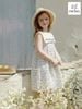 MLSDCC.7469 - Váy linen sát nách Melisa màu kem hoa dây cổ yếm trắng thêu size 2 - 11y