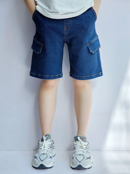 QBT19 - Quần short jean mềm Beemon 2 màu xanh đậm/nhạt cho bé size 120-160