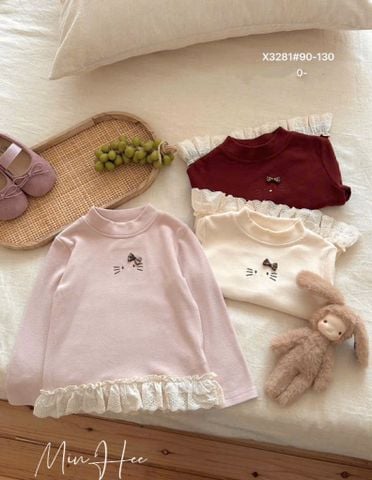 X3281 - Áo cổ 3p họa tiết hello kitty cho bé 3 màu đỏ/be/hồng size 90-130