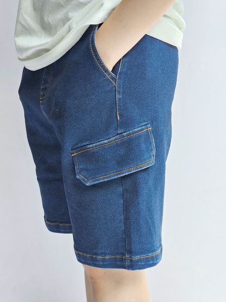 QBT19 - Quần short jean mềm Beemon 2 màu xanh đậm/nhạt cho bé size 120-160
