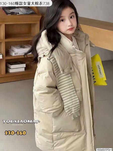 AK11 - Áo khoác phao dáng dài lót nỉ kèm khăn nhiều màu cho bé size 130-160