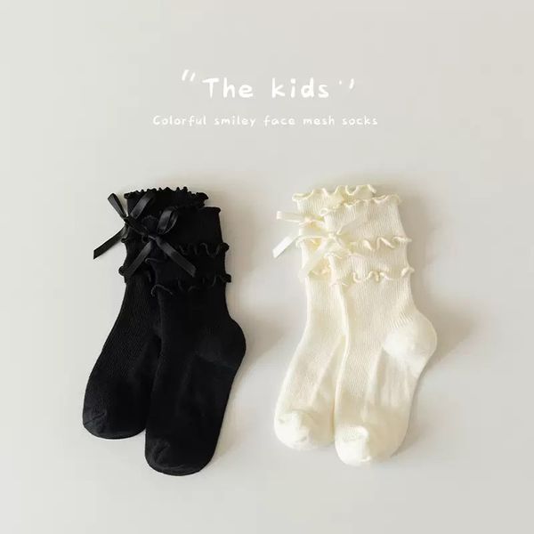 PK06 - Tất cao cổ bèo đính nơ 2 màu trắng/đen