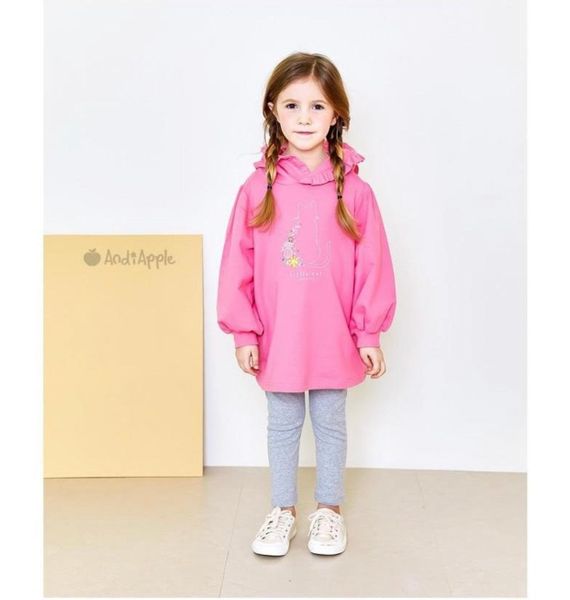 V00172 - Áo váy nỉ da cá Andi Apple màu hồng mũ tai mèo BG size 100-150