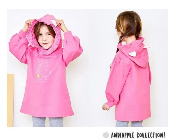 V00172 - Áo váy nỉ da cá Andi Apple màu hồng mũ tai mèo BG size 100-150