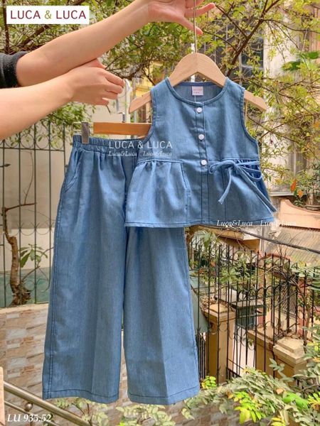 LU 935 - Bộ denim xanh Luca áo sát nách nơ eo + quần culottes size 2 - 12y