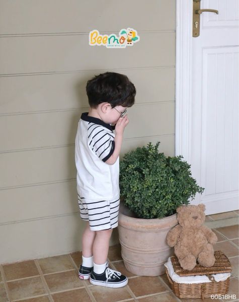 6051BHB - Bộ Polo Beemo tay quần kẻ size 1-6y