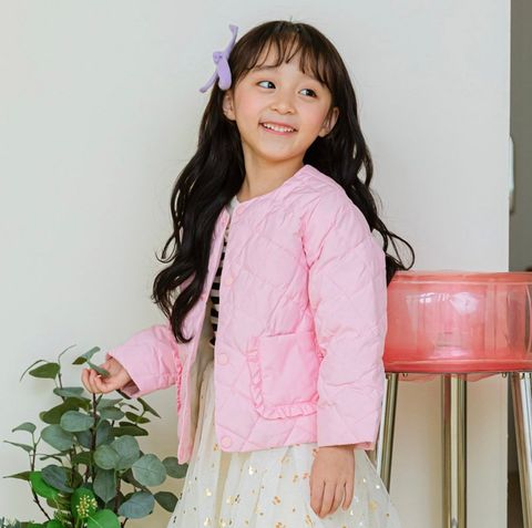 AK75 - Áo khoác chần trám Little hồng cổ tròn túi bèo