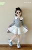 S5577 - Set bộ Sofia Candy áo ghi cổ trắng + chân váy tầng ren trắng size 2-12y