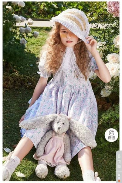 V00029 - Váy thô hoa nhí cổ peterpan đính ren trắng 2 màu size 90-160