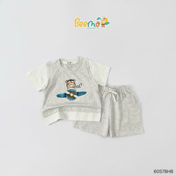 6057BHB - Bộ thun cotton Beemo giả gile bé trai size 1-6y