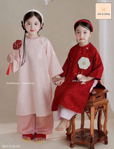 JJ 6732 - Bộ áo dài Jam & Jenny áo gấm đính hoa ngực 2 màu size 2-12y