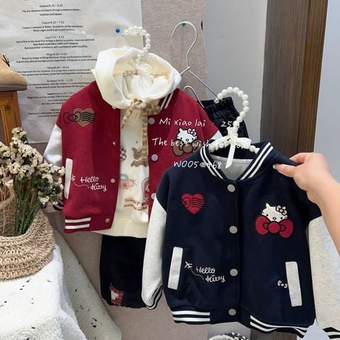 W005 - Áo khoác bomber Hello Kitty 2 màu đỏ/navy cho bé size 90-130