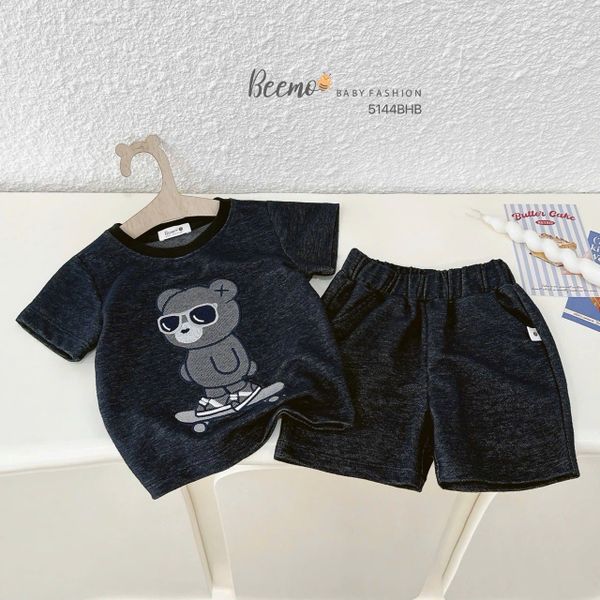 5144BHB - Bộ Beemo cổ tròn thêu gấu cho bé trai size 1-6y