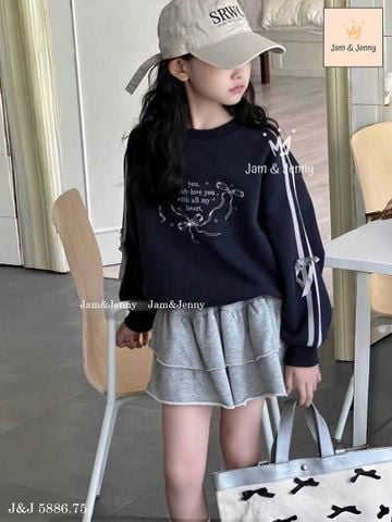 JJ 5886 - Set Jam & Jenny áo navy nơ + chân váy ghi bé gái size 2-12y