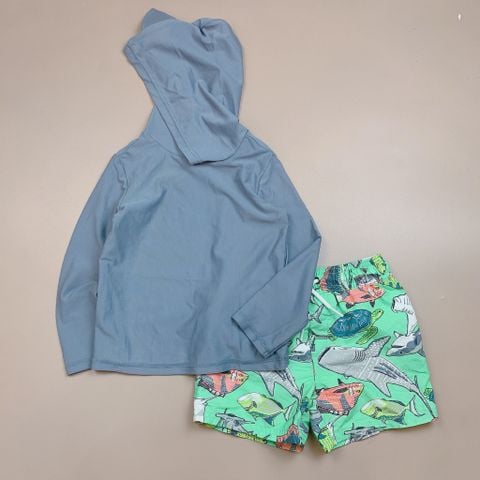 DB00057 - Bộ bơiáo dài tay mũ chóp màu ghi trơn - 2 màu quần size 9m - 5y