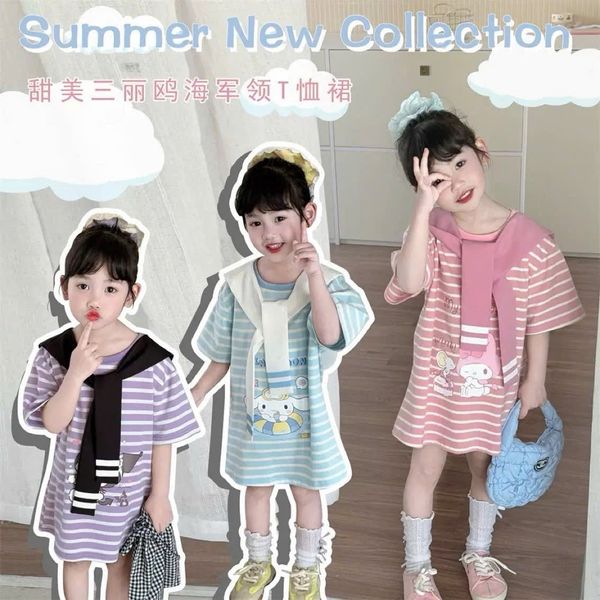 V00074 - Set váy cotton + khăng quàng hoạ tiết Kuromi, Melody, Cinnamon bé gái size 90-130