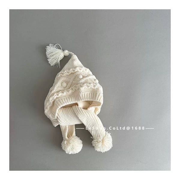 SH2512PK011 - Mũ liền khăn quàng vải len cho bé, chất liệu len cotton 3-9 tuổi, NSX Qiunan Fashion Co., Ltd