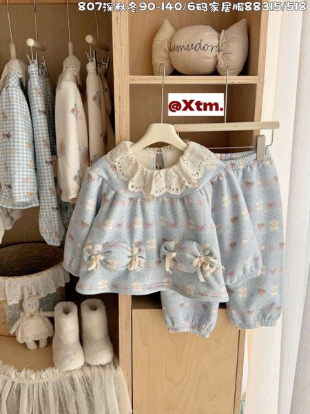 88315 - Bộ pyjama dày đại hàn LNX cổ ren túi hình kẹo Bé Gái size 90 - 140