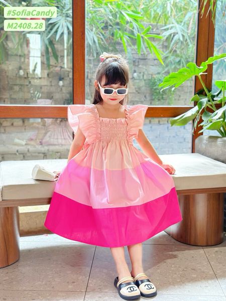 V00046 - Váy Mia Kids tiểu thư smock phối sắc màu BG size 1-10y