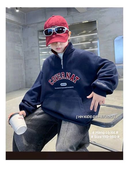 99616 - Áo nỉ cổ trụ Convena 2 màu đỏ/navy cho bé size 110-160