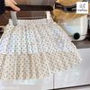 MLS 5824 - Bộ nỉ Melisa áo ghi nơ + chân váy xếp ly chấm bi bé gái size 2-12y