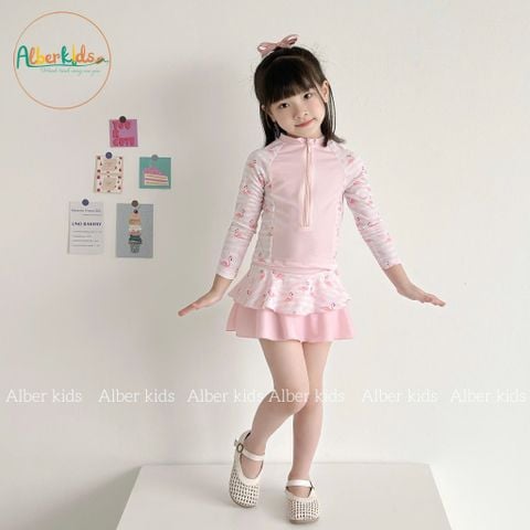 A0818 - Set bộ bơi Alber Kids bé gái áo dài tay + chân váy size 90-150
