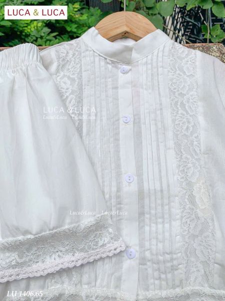 Lu 1406 - Bộ Luca áo + chân váy trắng phối ren bé gái size 2-12y